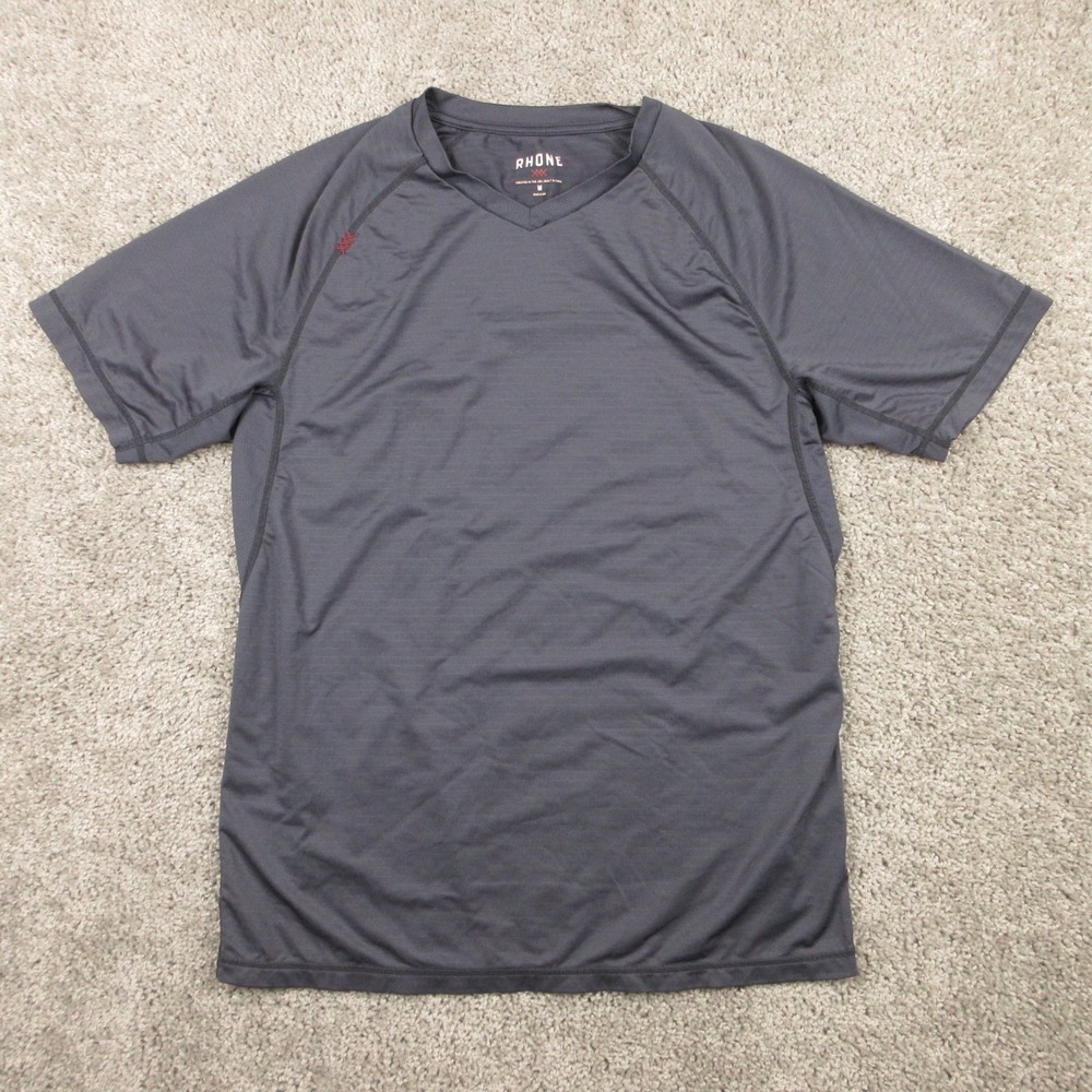 Rhone Shirt Mens Medium Gray Charcoal Sentry V-Neck Tee Activewear Running Gym